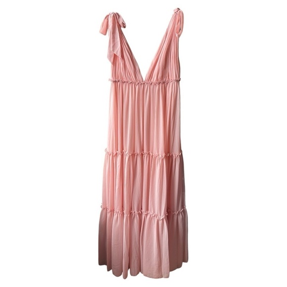 NWT Mac Duggal leena for Blush Pink Tiered Chiffon Plunging V-Neck Maxi Dress - Picture 3 of 8